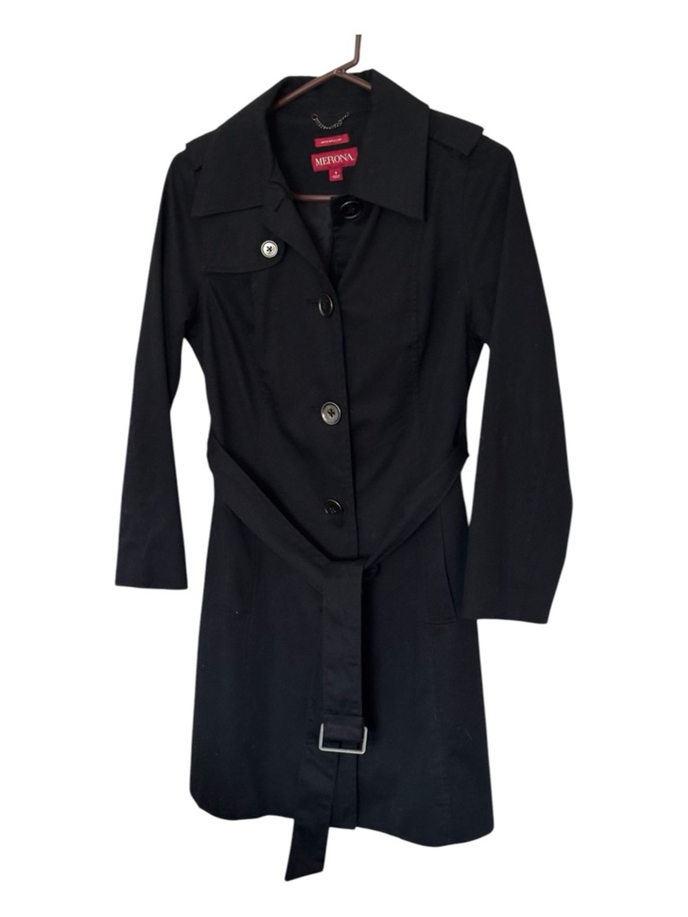 Merona Belted Trench Coat Women's Size S Black